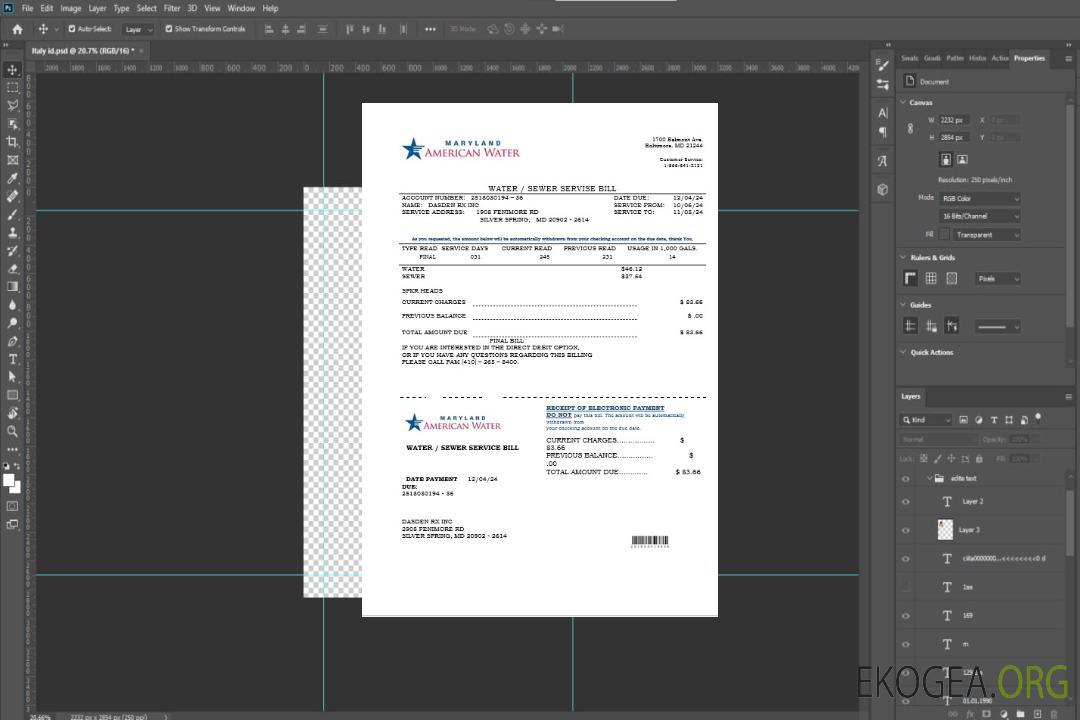 Modèle de facture de service d'eau pour les entreprises américaines du Maryland aux formats Word et PDF template
